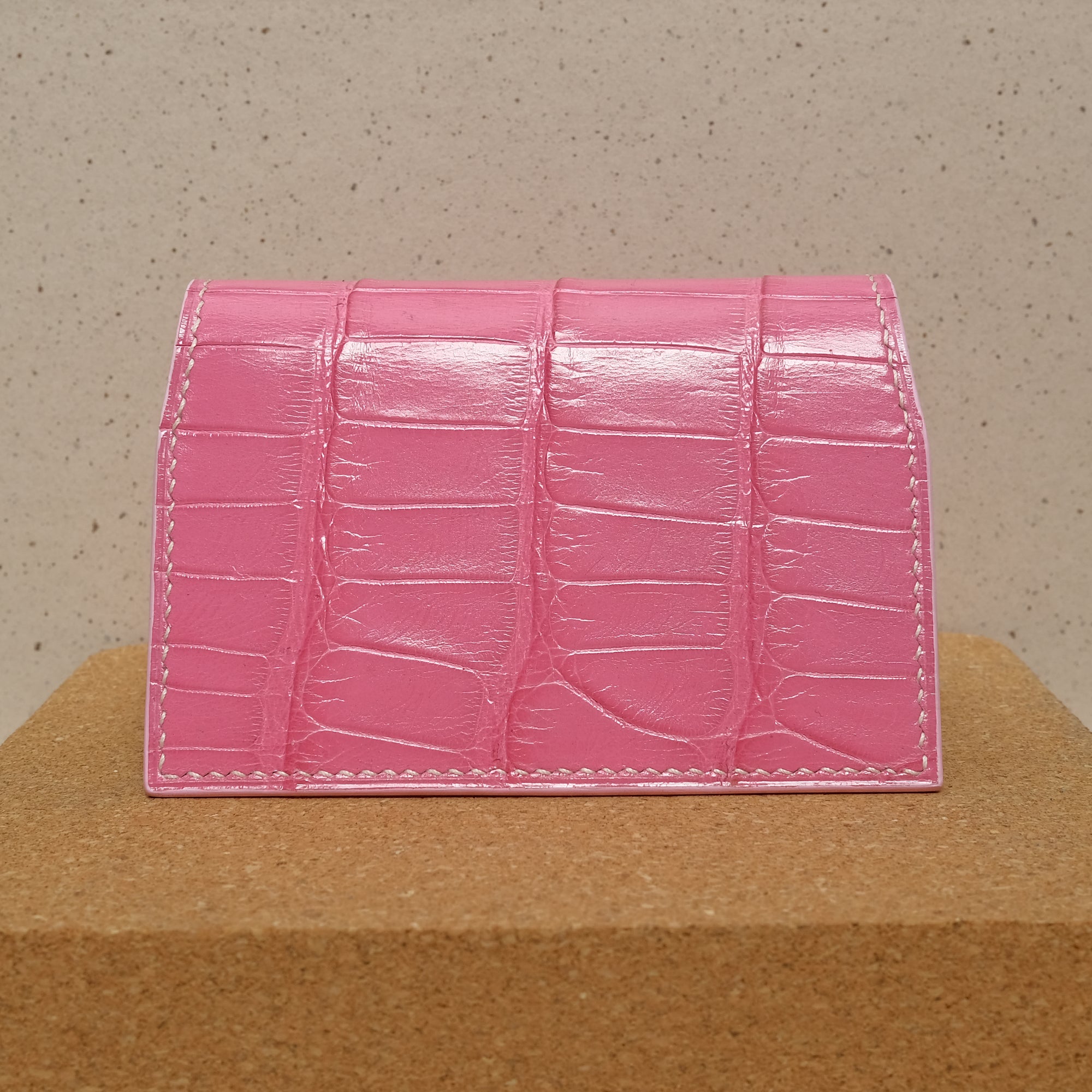 Bifold Card Wallet in Rose Pink Alligator