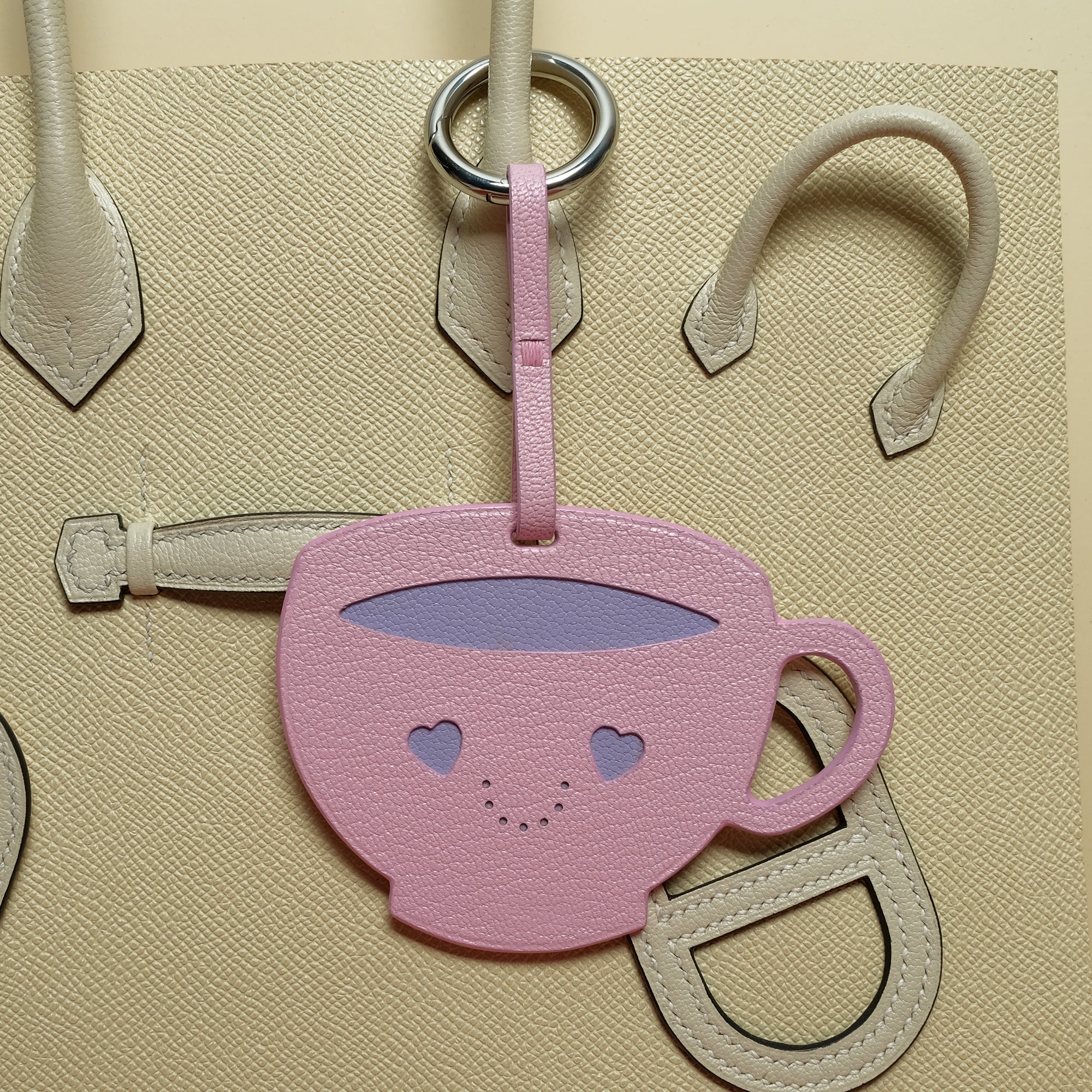 Bag Charm Teacup Cherry Blossom Pink Chèvre