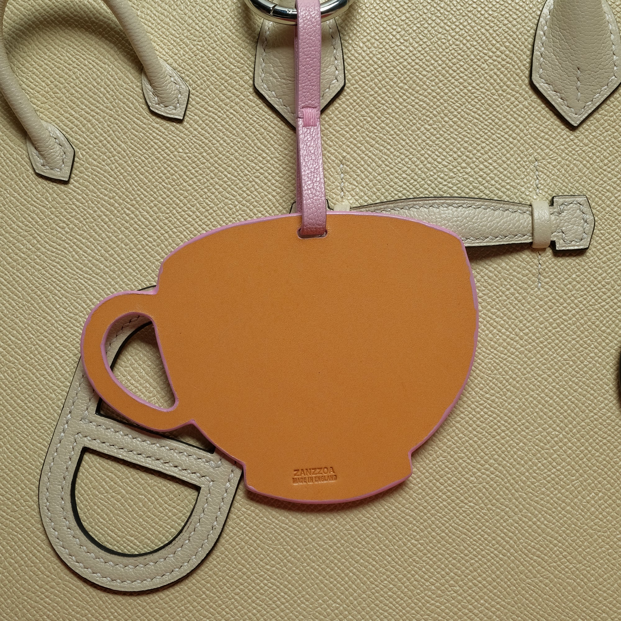 Bag Charm Teacup Cherry Blossom Pink Chèvre